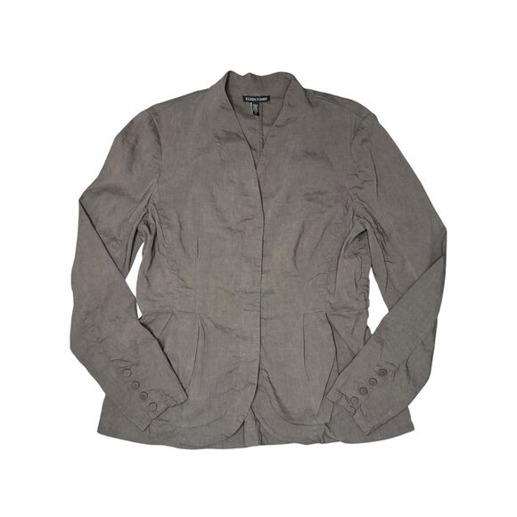 Eileen Fisher Women’s Small High Collar Peplum Jacket Gray Linen Blend Pockets - Picture 8 of 8
